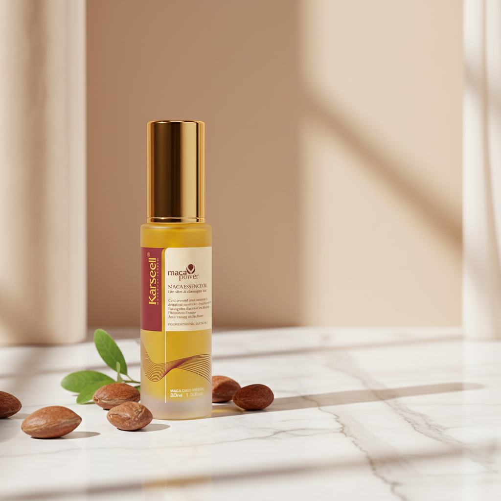 Huile d'argan sur marbre avec noix