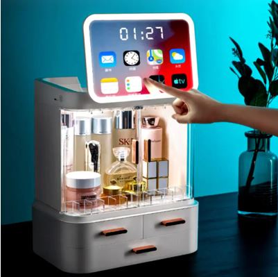 Boîte de Rangement Maquillage avec Miroir LED - Organisateur Cosmétiques